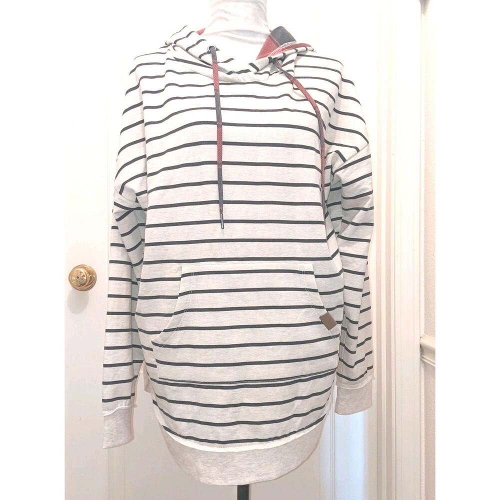 MAURICES Striped Hoodie Sweatshirt Pullover Kangaroo Pocket Plaid Contrast...